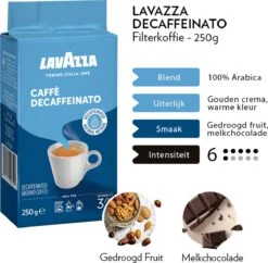Lavazza Caffe Decaffeinato Filterkoffie - 250 Gram X8 -Koffie Apparatuur 1200x1177 1
