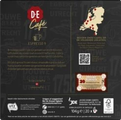 Douwe Egberts D.E Café Espresso Koffiecups - Intensiteit 9/12 - 10 X 20 Capsules -Koffie Apparatuur 1200x1186