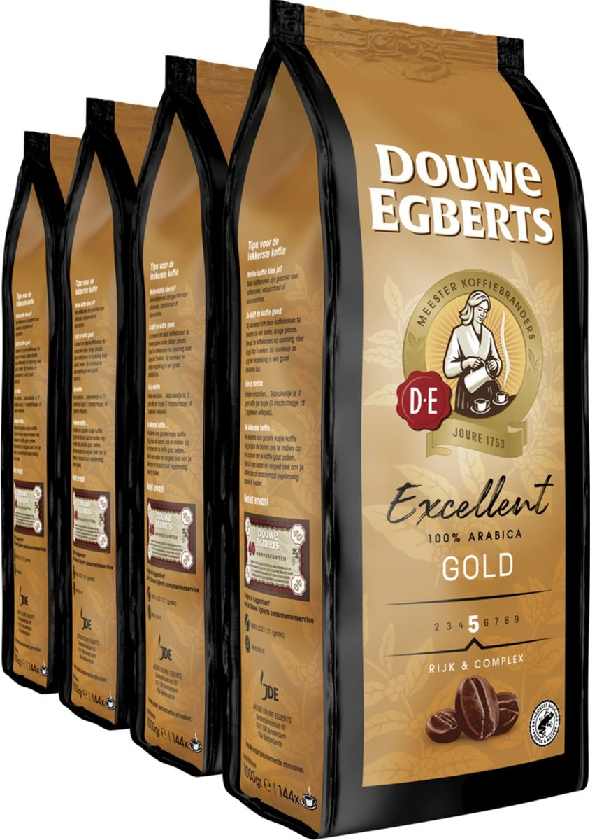 Douwe Egberts Excellent Gold Koffiebonen - 5/9 Intensiteit - 4 X 1kg 8 Douwe Egberts Excellent Gold Koffiebonen - 5/9 Intensiteit - 4 X 1kg - Afbeelding 6